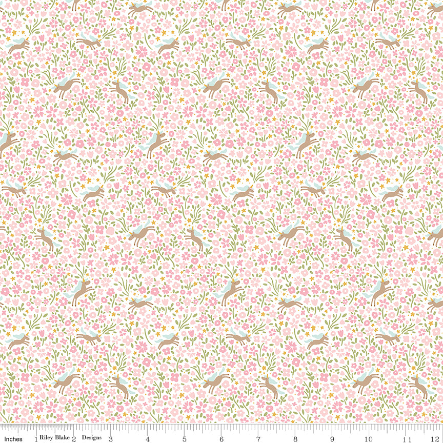 Little Posies Quilt Fabric - Unicorns in Pink - C18325-PINK