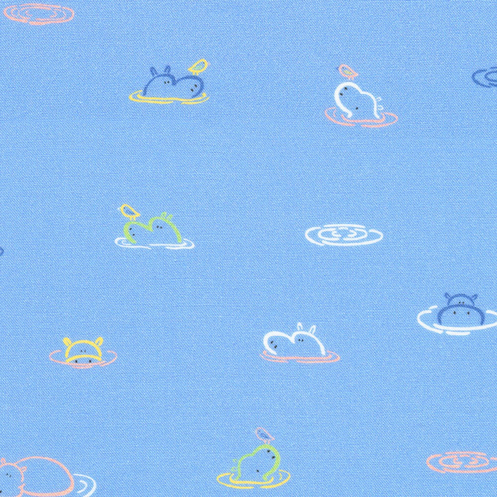 Little Safari Quilt Fabric - Hippos in Lake Blue - SRKD-22354-73 LAKE