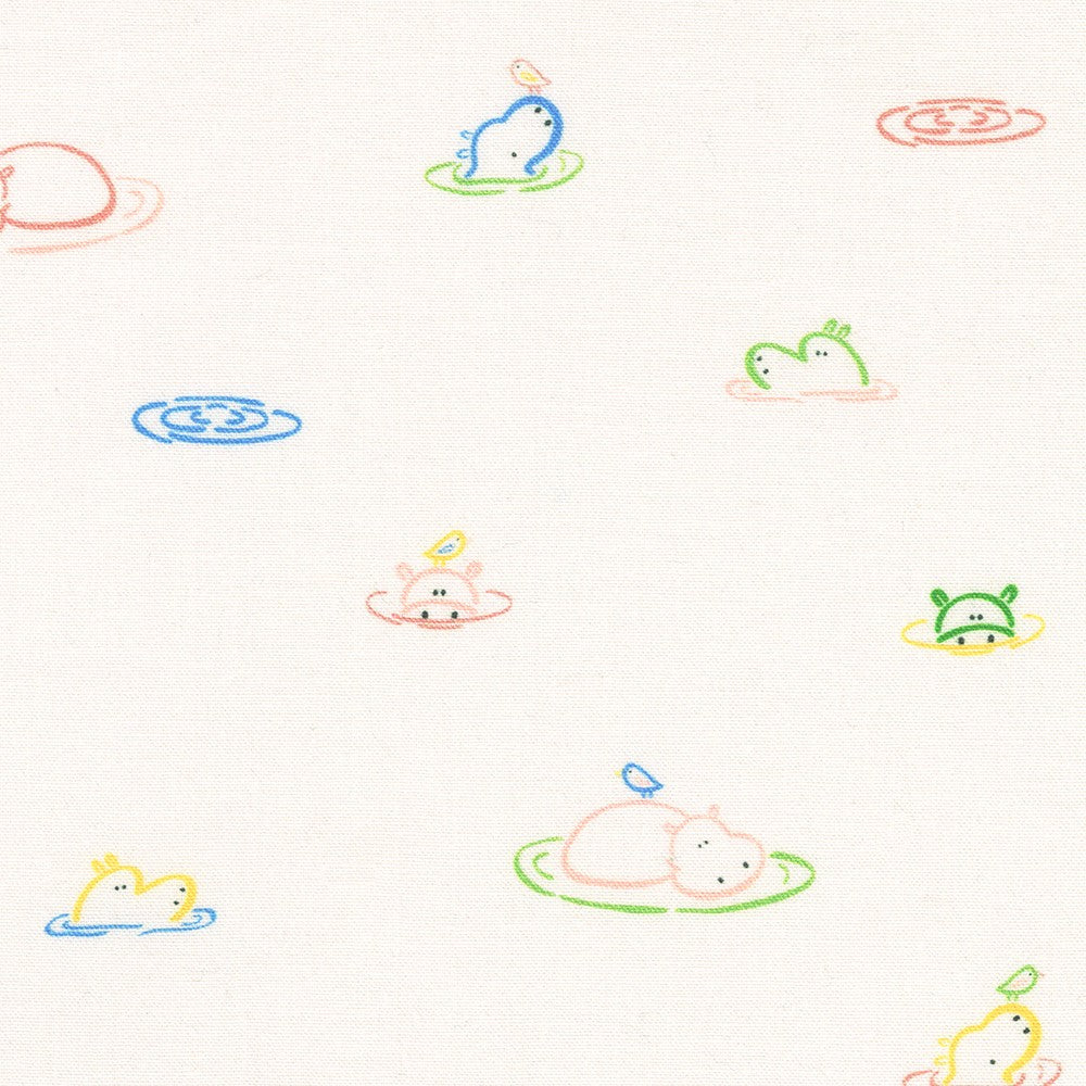 Little Safari Quilt Fabric - Hippos in Natural Cream - SRKD-22354-14 NATURAL