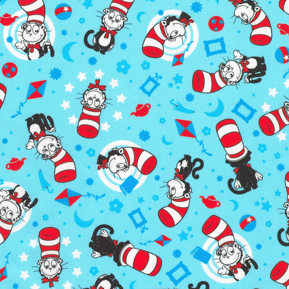Little Seuss Quilt Fabric - Cat in the Hat in Blue - ADED-23525-4 BLUE