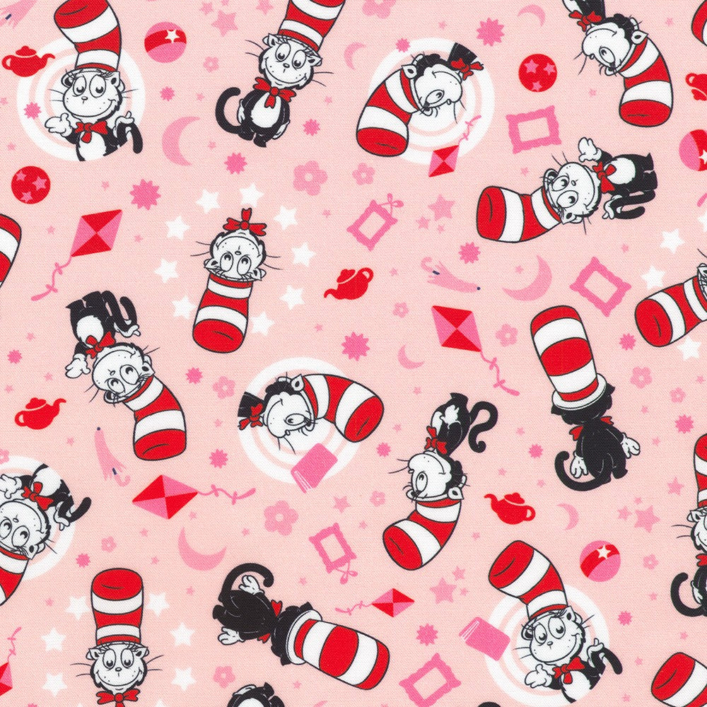 Little Seuss Quilt Fabric - Cat in the Hat in Pink - ADED-23525-10 PINK