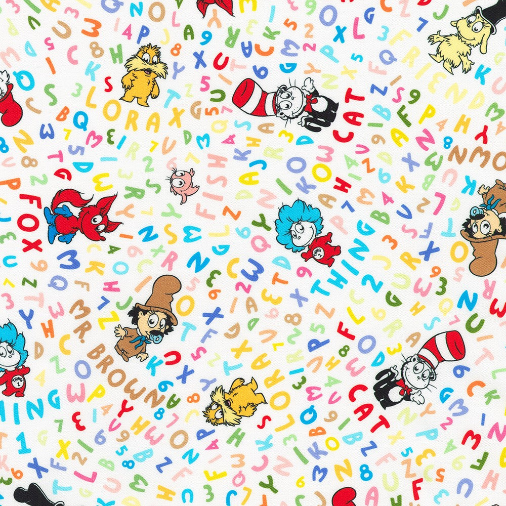 Little Seuss Quilt Fabric - Letter Toss in Multi - ADED-23526-205 MULTI