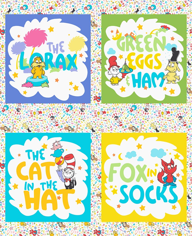 Little Seuss Quilt Fabric - Panel in Multi - ADED-23524-205 MULTI - SOLD AS A 36" PANEL