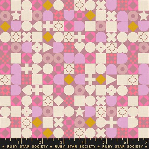 Lofi Linens Quilt Fabric by Ruby Star Society - Blocked in Lilac Pink/Multi - RS1134 19CL - 15% LINEN/85 % COTTON