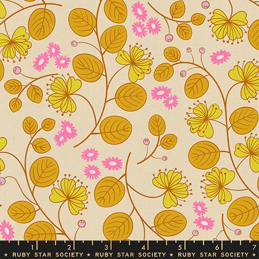 Lofi Linens Quilt Fabric by Ruby Star Society - Caper Floral in Parchment Tan/Multi - RS1133 11CL - 15% LINEN/85 % COTTON