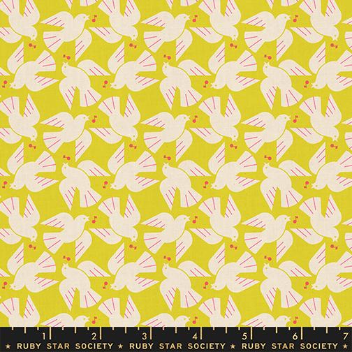Lofi Linens Quilt Fabric by Ruby Star Society - Flock Yeah in Citron Yellow - RS1131 19CL - 15% LINEN/85 % COTTON