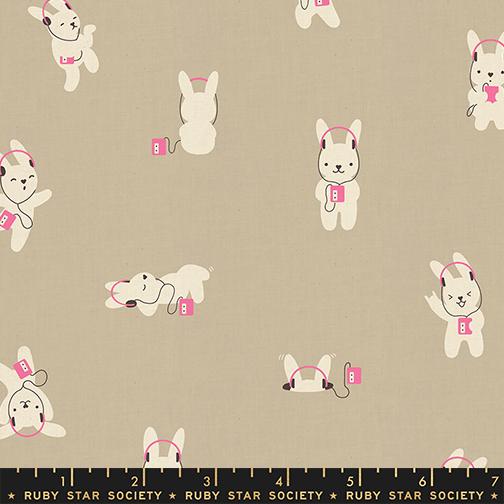 Lofi Linens Quilt Fabric by Ruby Star Society - Rabbeats in Khaki - RS1129 15CL - 15% LINEN/85 % COTTON