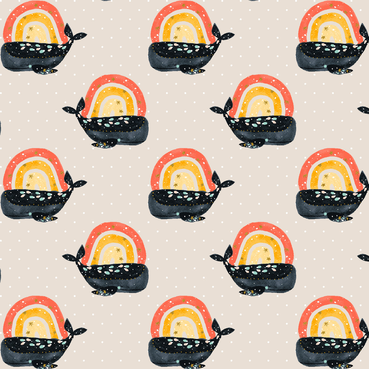 Long Time No Sea Quilt Fabric by Cotton and Steel - Having a Whale of a Time in Cloud Metallic - CC700-CW2M