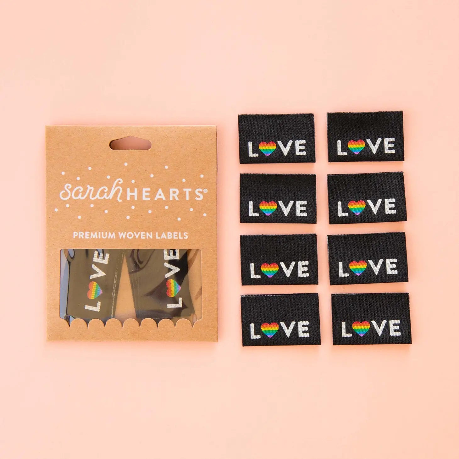 Love Pride Heart Woven Labels from Sarah Hearts - LP159