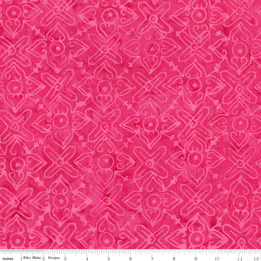 Love Punch Expressions Batiks Quilt Fabric - Geometric Hearts in Punch Pink - BT23491-198