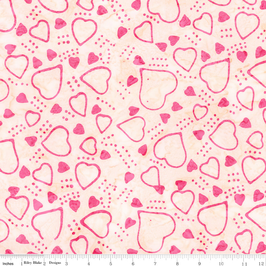 Love Punch Expressions Batiks Quilt Fabric - Tossed Hearts in Piggy Pink - BT23490-191
