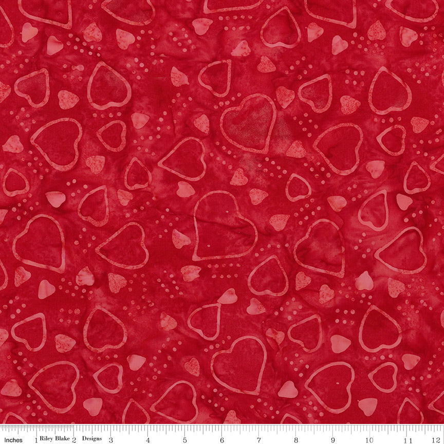 Love Punch Expressions Batiks Quilt Fabric - Tossed Hearts in Red Red - BT23490-217