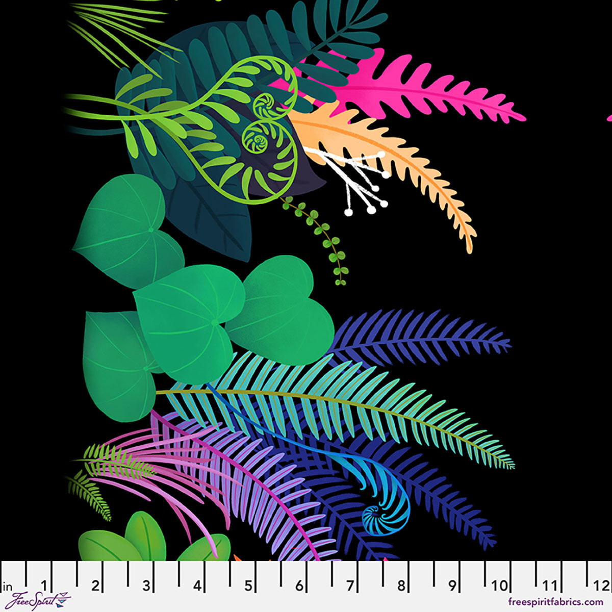 Love Under the Stars Quilt Fabric - Fern Curl Border in Black - PWKT062.XBLACK