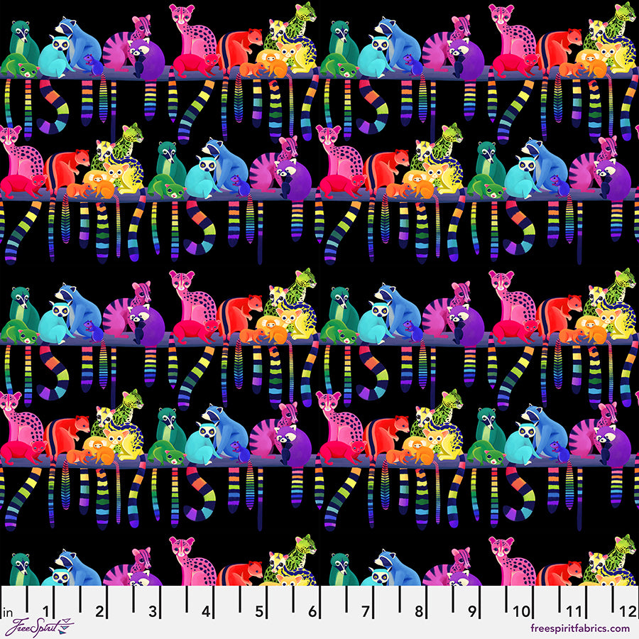 Love in the Wild Quilt Fabric - Ringtail Love Night in Black/Multi - PWKT039.XBLACK