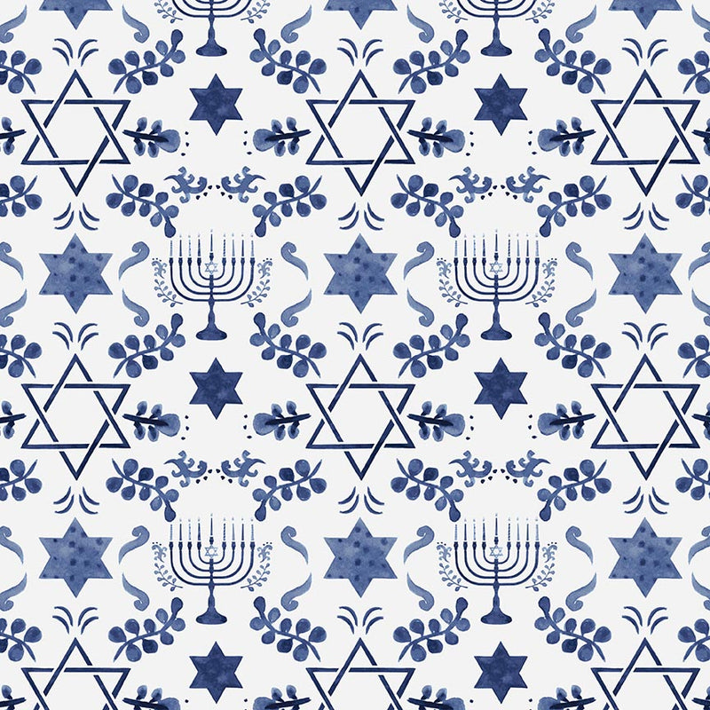 Love and Light Quilt Fabric - Star of David with Menorah in Off White - 7201-37