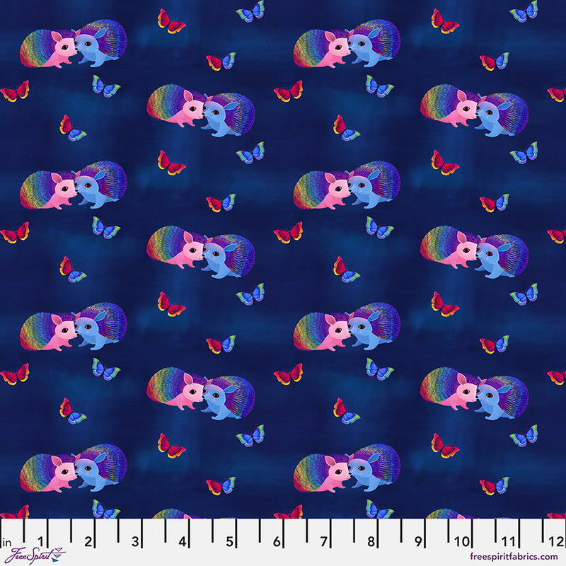 Love in the Wild Quilt Fabric - Love Bright Hedgehogs in Navy Blue/Multi - PWKT041.XNAVY