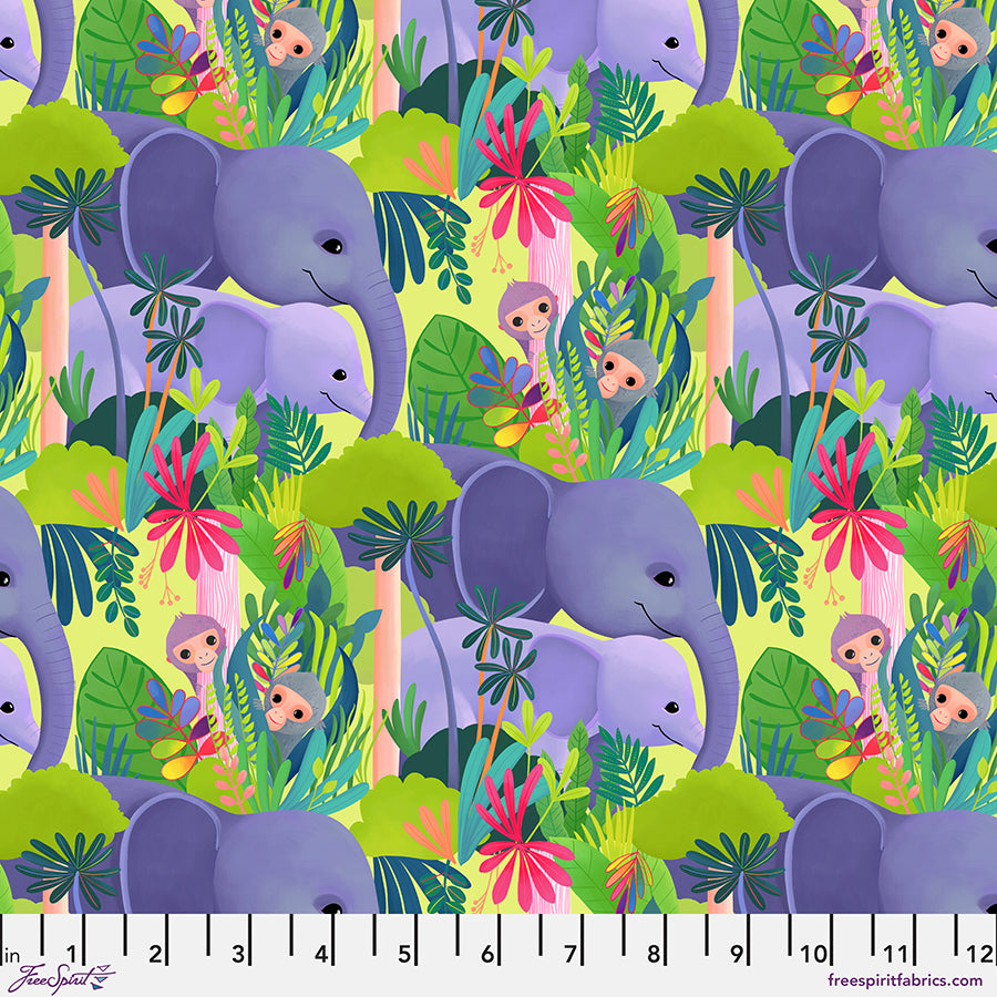 Love in the Wild Quilt Fabric - Love in the Jungle Elephants in Green/Multi - PWKT044.XGREEN