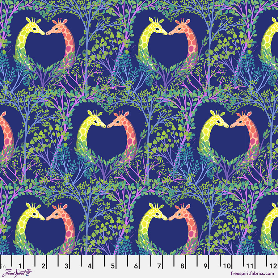 Love in the Wild Quilt Fabric - Love in the Trees Giraffes in Blue/Multi - PWKT043.XBLUE