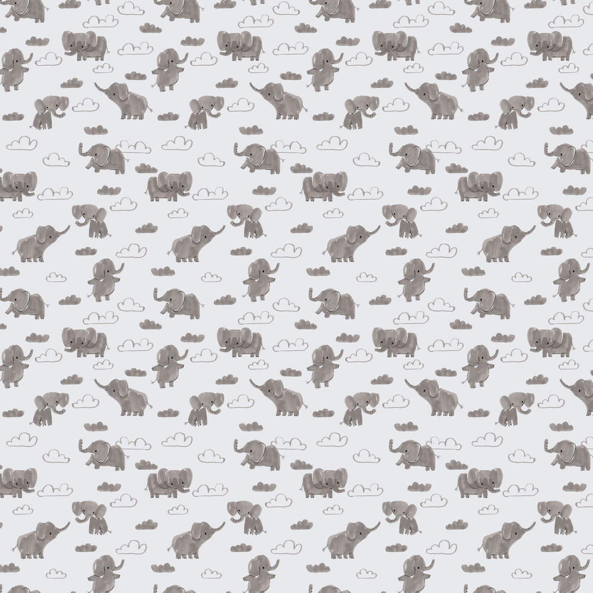 Lucky Day Quilt Fabric - Elephants in Gray - F90966-90 - COTTON FLANNEL