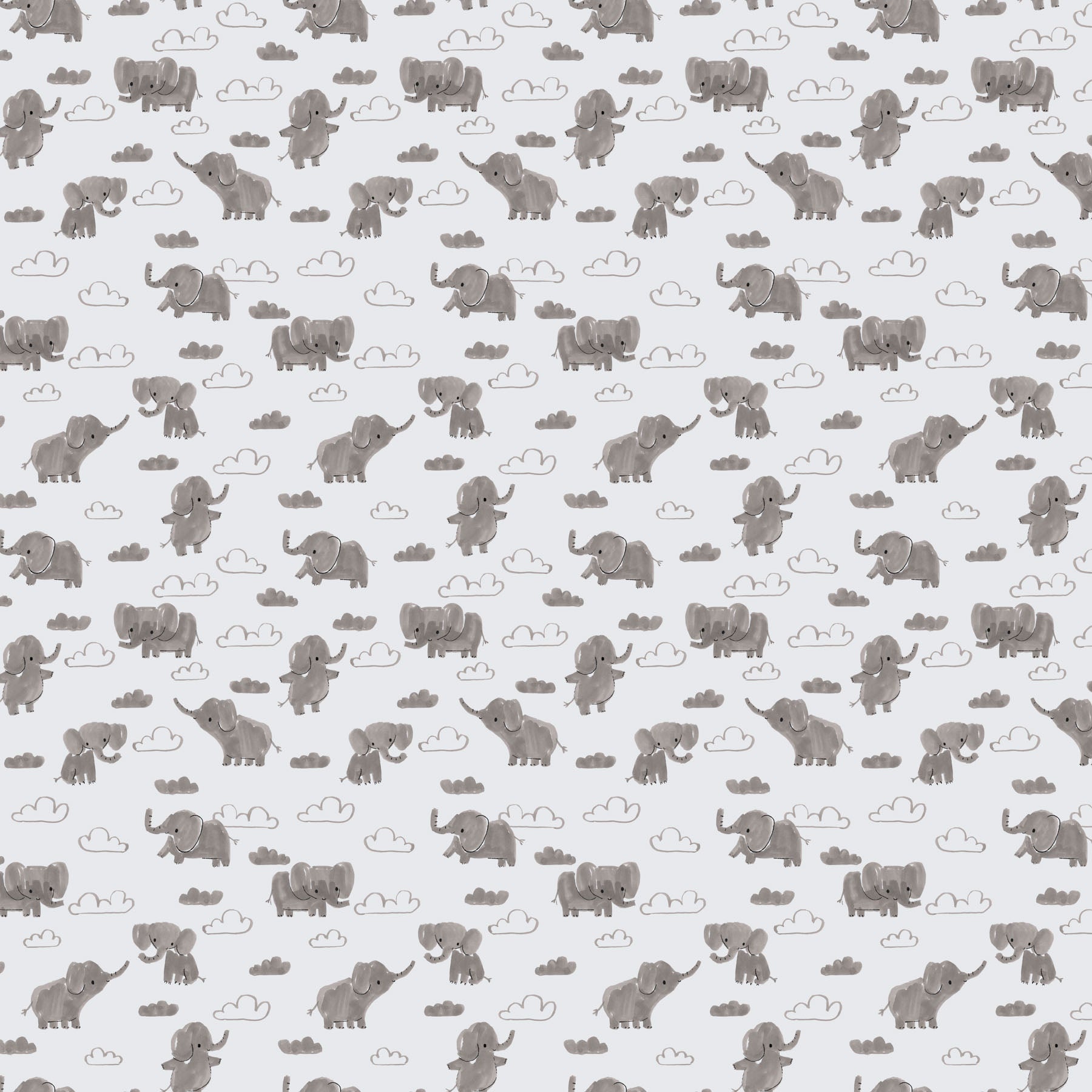 Lucky Day Quilt Fabric - Elephants in Gray - F90966-90 - COTTON FLANNEL