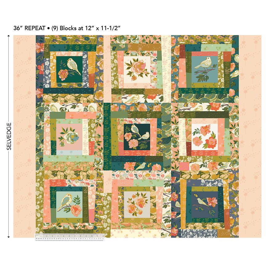 Lush Life Quilt Fabric - Aviary Project Starter Cheater Panel in Multi  - 54711D-1 - SOLD AS A 36" PANEL