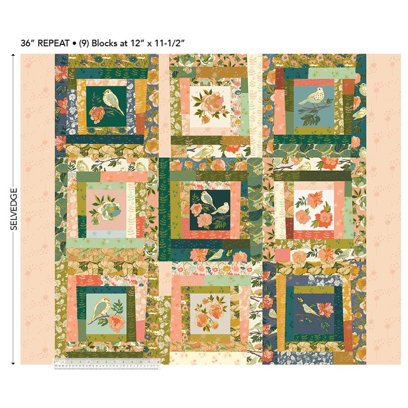 Lush Life Quilt Fabric - Aviary Project Starter Cheater Panel in Multi  - 54711D-1 - SOLD AS A 36" PANEL