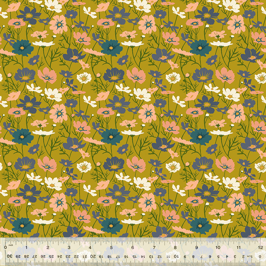 Lush Life Quilt Fabric - Blooming Cosmos in Moss Green - 54716-8