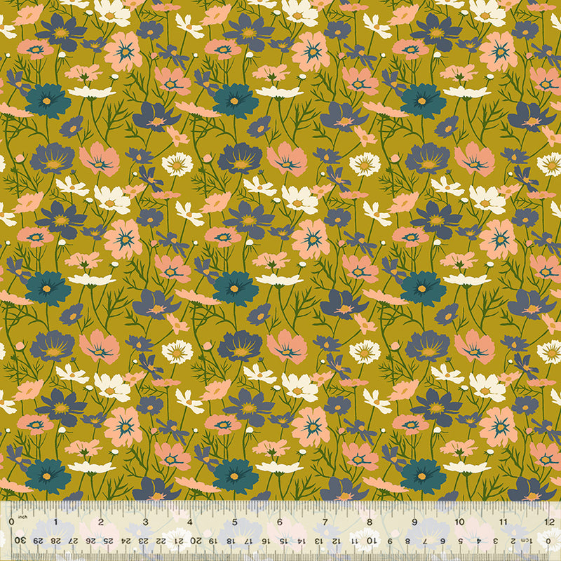 Lush Life Quilt Fabric - Blooming Cosmos in Moss Green - 54716-8
