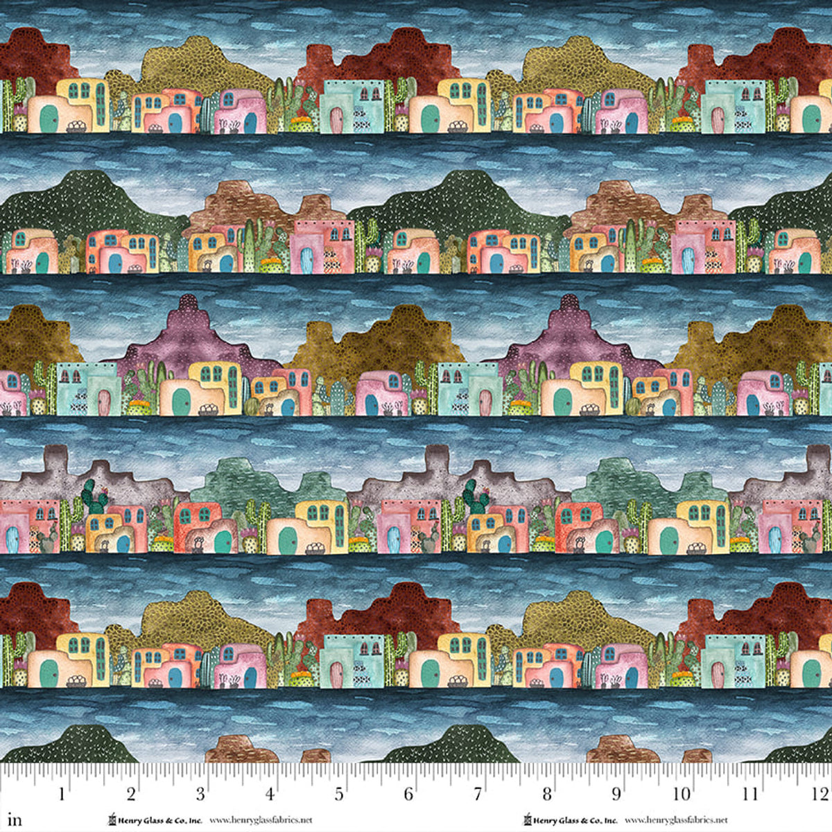 Magical Desert Quilt Fabric - Houses Border Stripe in Egyptian (Egiptian) Multi - 2075-72