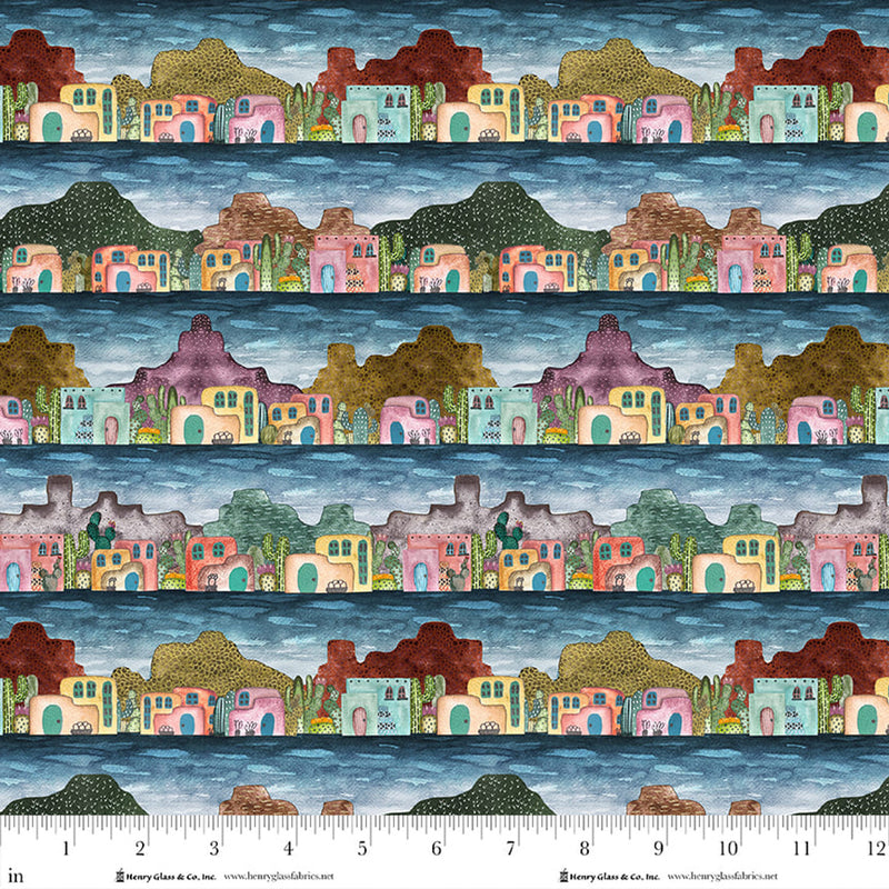 Magical Desert Quilt Fabric - Houses Border Stripe in Egyptian (Egiptian) Multi - 2075-72