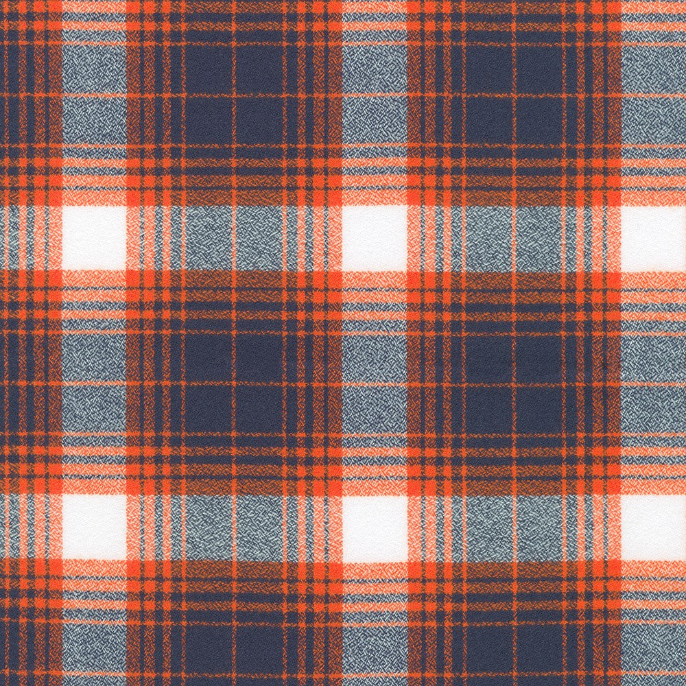 Mammoth Flannel Game Day Quilt Fabric - Navy Plaid (Blue/Orange) - SRKF-24168-9 NAVY
