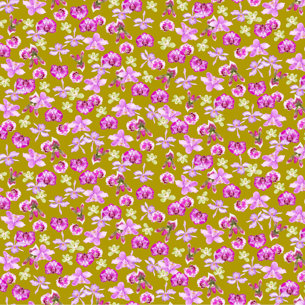 Margo Quilt Fabric - Orchids in Mustard Gold - DP90801-52