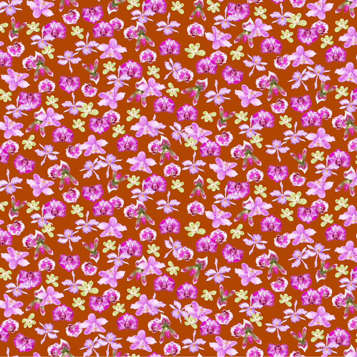 Margo Quilt Fabric - Orchids in Rust Orange - DP90801-36