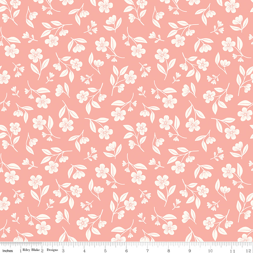 Meadow Moments Quilt Fabric - Drifting Blooms in Coral Pink - C17232-CORAL