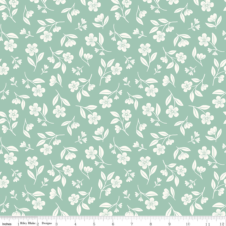 Meadow Moments Quilt Fabric - Drifting Blooms in Mint Green - C17232-MINT