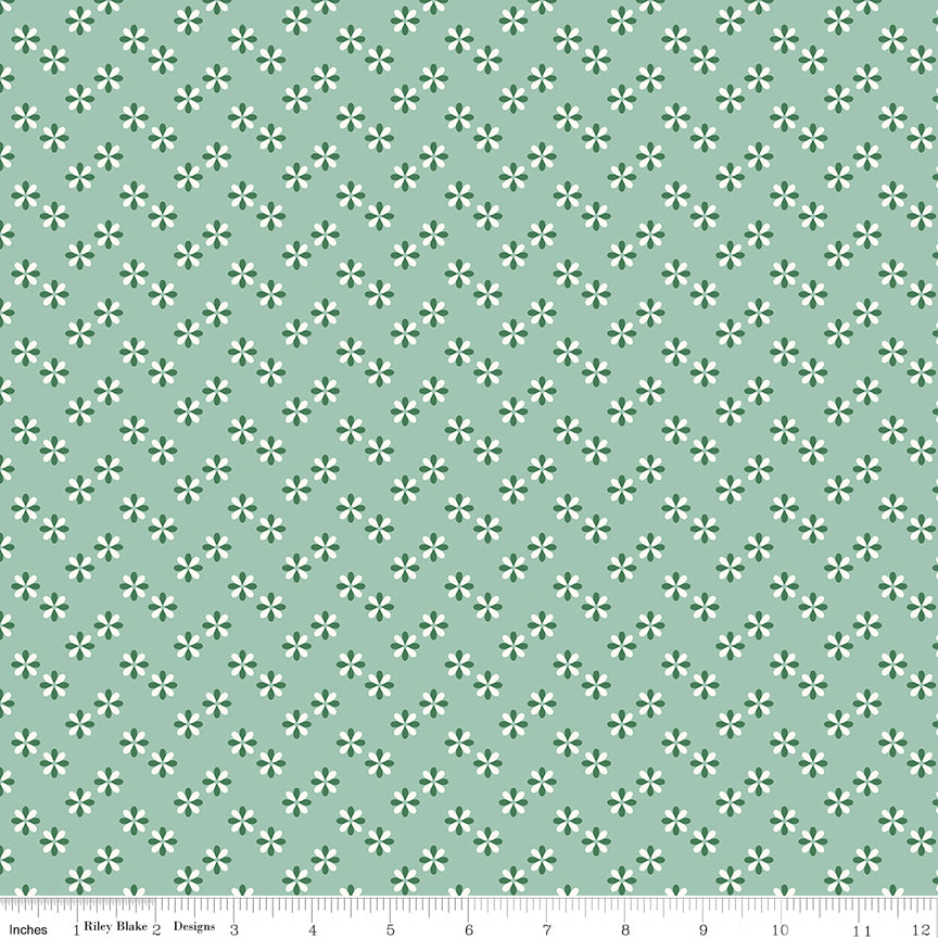Meadow Moments Quilt Fabric - Flower Sprinkle in Mint Green - C17235-MINT