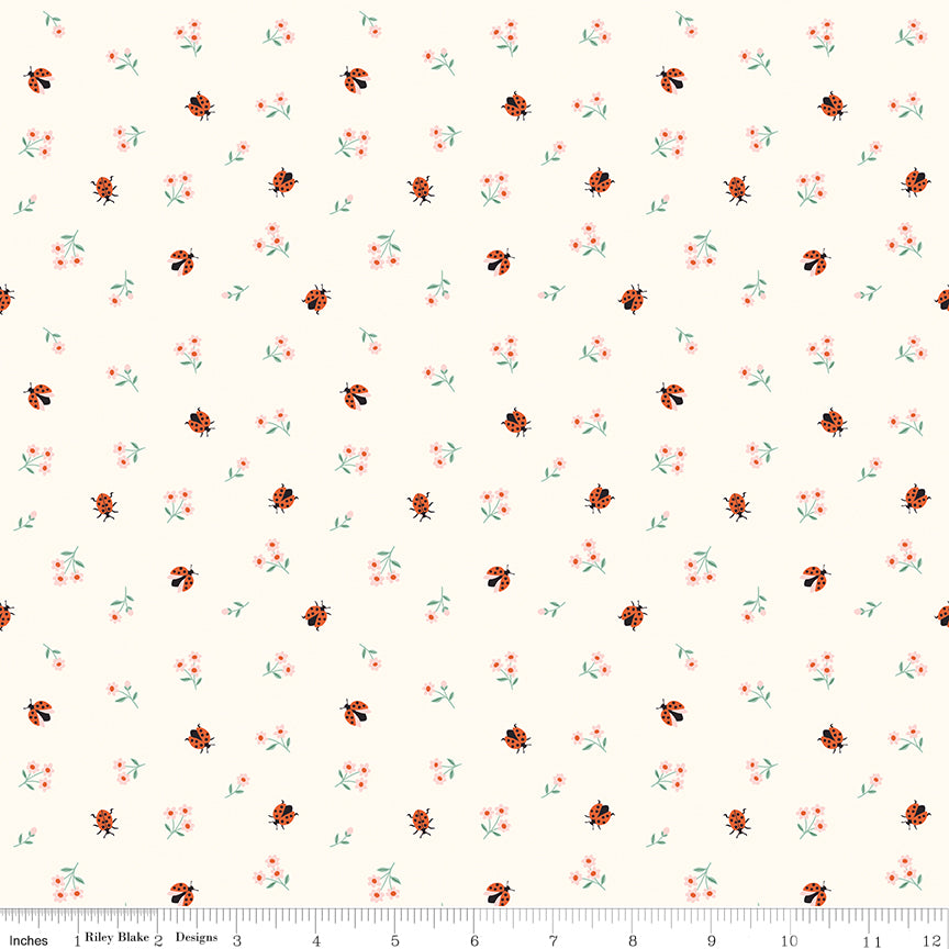 Meadow Moments Quilt Fabric - Ladybugs in Cream - C17236-CREAM