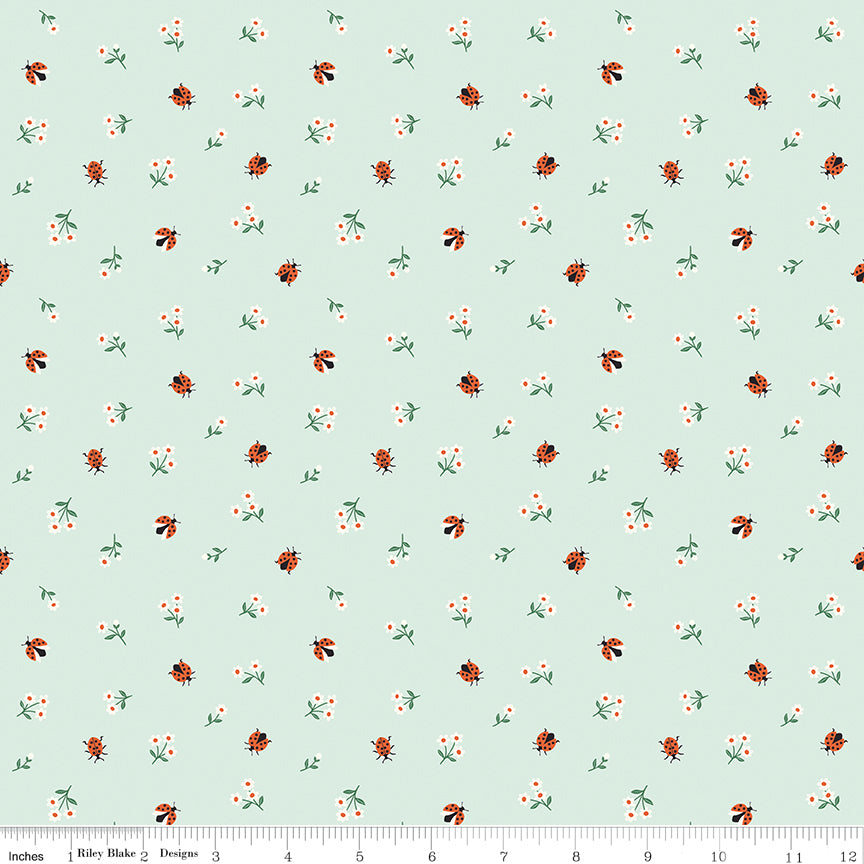 Meadow Moments Quilt Fabric - Ladybugs in Mint Green - C17236-MINT