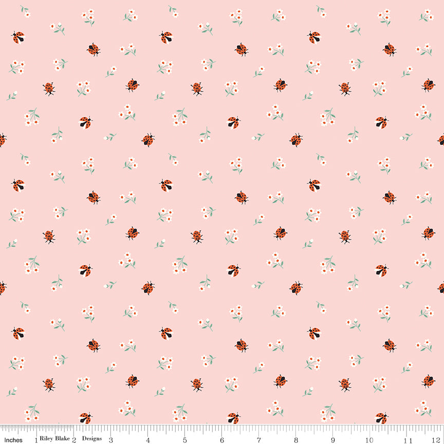 Meadow Moments Quilt Fabric - Ladybugs in Pink - C17236-PINK