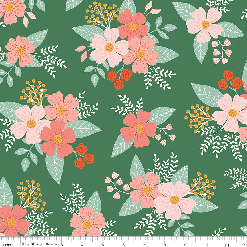 Meadow Moments Quilt Fabric - Main Floral in Green - C17230-GREEN