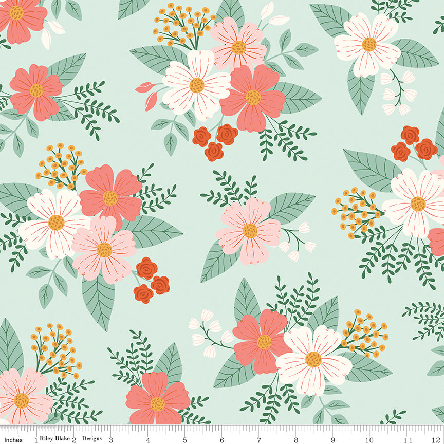 Meadow Moments Quilt Fabric - Main Floral in Mint Green - C17230-MINT
