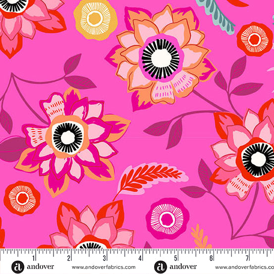 Memories Unfold Quilt Fabric - Mayflower in Hot Pink - A-1425-E