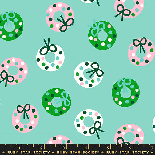 Merry Happy Quilt Fabric by Ruby Star Society - Bough Down Wreaths in Frost Aqua - RS3099 15