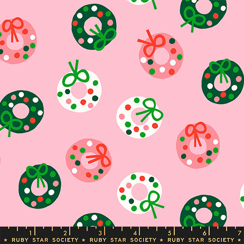 Merry Happy Quilt Fabric by Ruby Star Society - Bough Down Wreaths in Melody Pink - RS3099 13