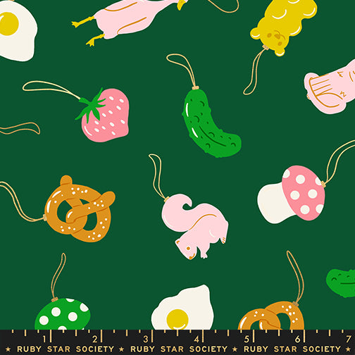 Merry Happy Quilt Fabric by Ruby Star Society - Find the Pickle in Jade Green Metallic - RS3097 15M