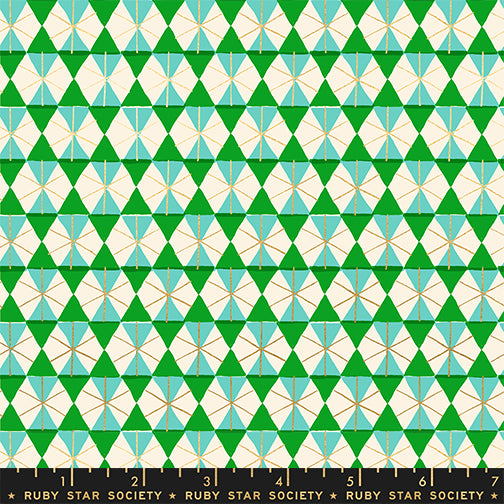 Merry Happy Quilt Fabric by Ruby Star Society - Happy Hexie in Verdant Green Metallic - RS3102 16M
