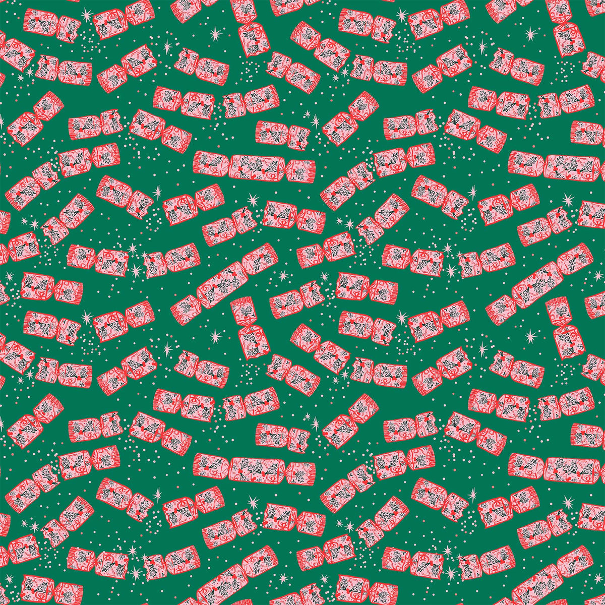 Merry Kitschmas Quilt Fabric - Christmas Crackers in Green - 90667-77 GREEN