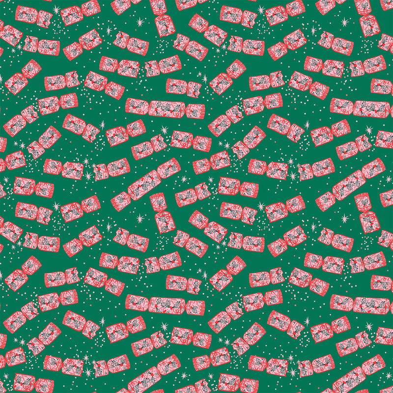 Merry Kitschmas Quilt Fabric - Christmas Crackers in Green - 90667-77 GREEN