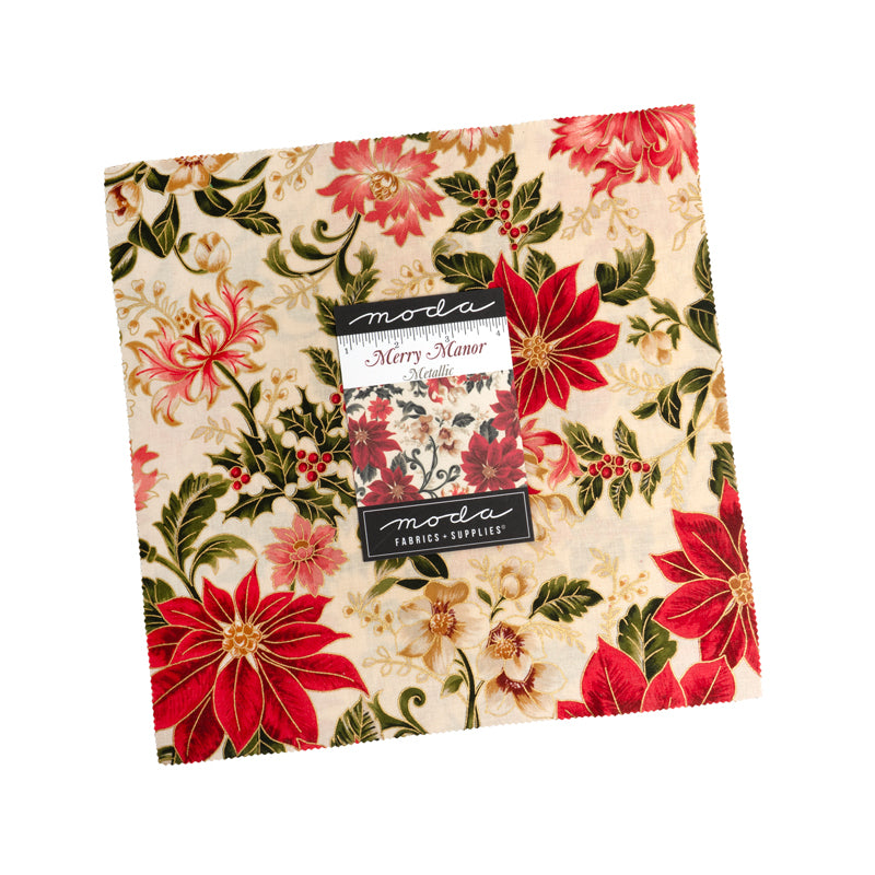 Merry Manor Metallic Quilt Fabric - Layer Cake - set of 42 10" squares - 33860LCM