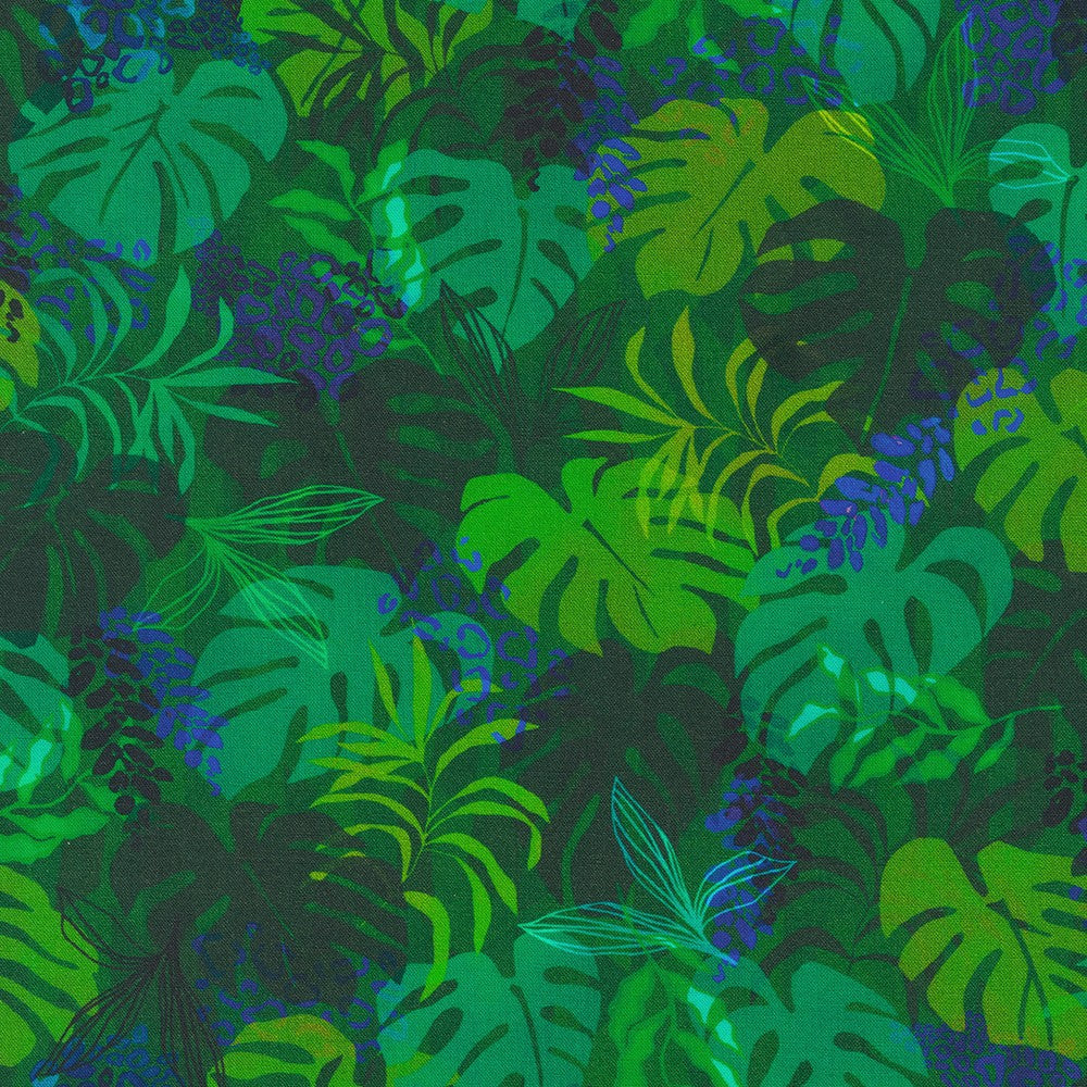 Midnight in the Jungle Quilt Fabric - Foliage in Jungle Dark Green - SRKD-21971-48 JUNGLE